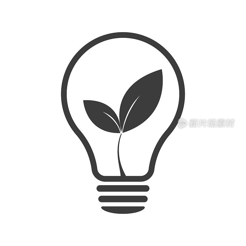 Leaf in a lamp. Light from the energy of nature. Icon. Illustration
